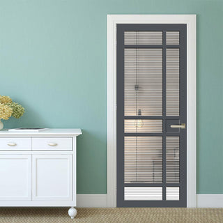Image: Leith 9 Pane Solid Wood Internal Door UK Made DD6316 - Clear Reeded Glass - Eco-Urban® Stormy Grey Premium Primed