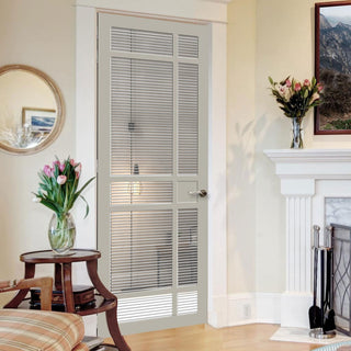 Image: Leith 9 Pane Solid Wood Internal Door UK Made DD6316 - Clear Reeded Glass - Eco-Urban® Mist Grey Premium Primed