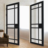 Leith 9 Pane Solid Wood Internal Door Pair UK Made DD6316 - Clear Reeded Glass - Eco-Urban® Shadow Black Premium Primed