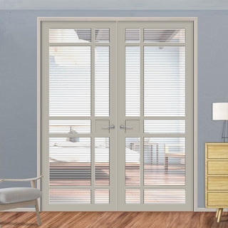 Image: Leith 9 Pane Solid Wood Internal Door Pair UK Made DD6316 - Clear Reeded Glass - Eco-Urban® Mist Grey Premium Primed