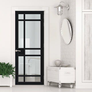 Image: Leith 9 Pane Solid Wood Internal Door UK Made DD6316G - Clear Glass - Eco-Urban® Shadow Black Premium Primed