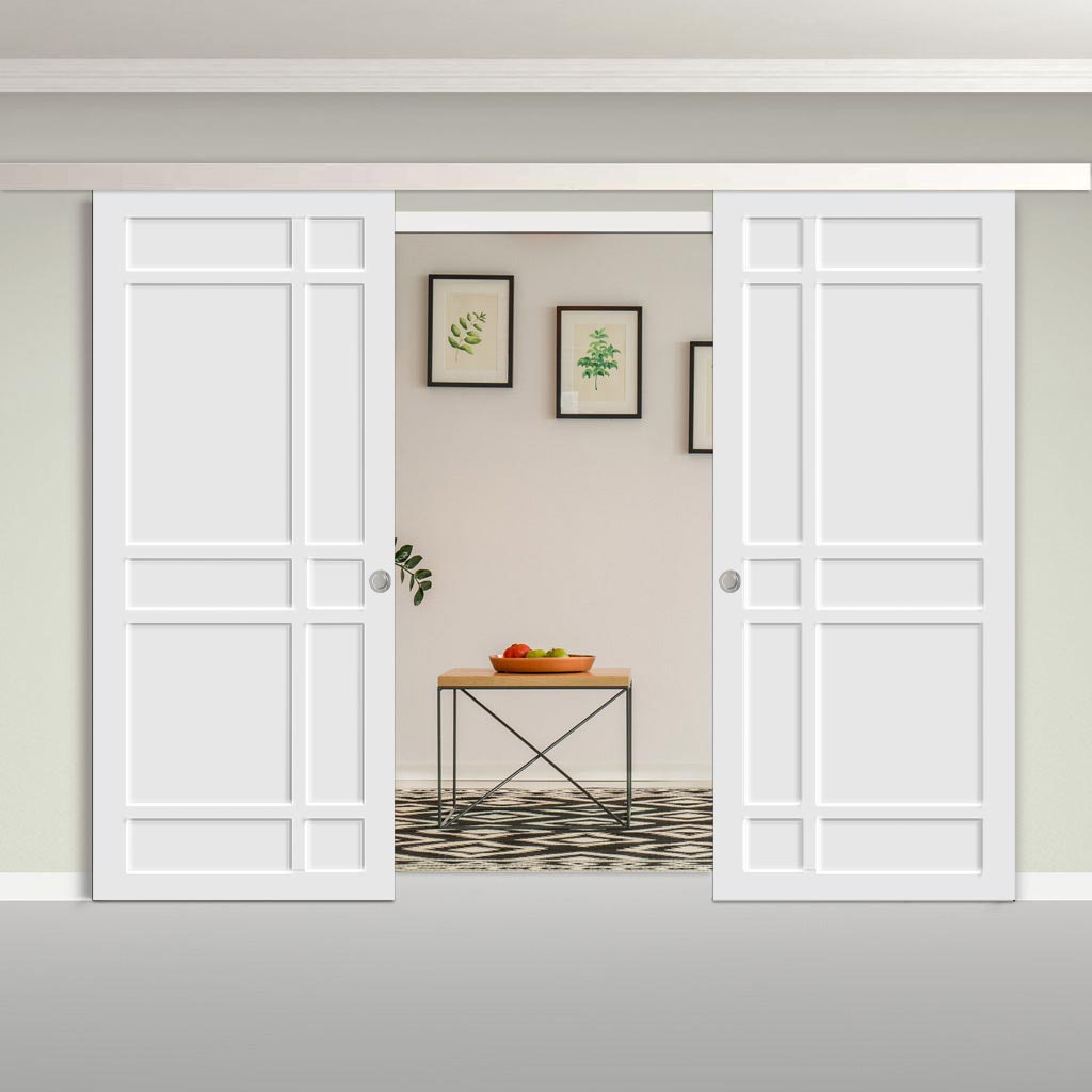 Double Sliding Door & Premium Wall Track - Eco-Urban® Leith 9 Panel Doors DD6316 - 6 Colour Options