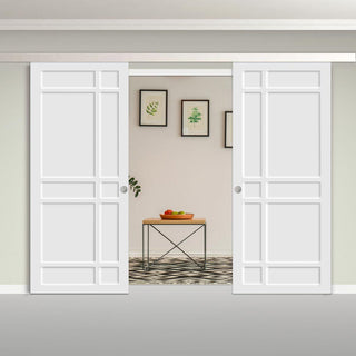 Image: Double Sliding Door & Premium Wall Track - Eco-Urban® Leith 9 Panel Doors DD6316 - 6 Colour Options