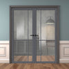 Lerens Solid Wood Internal Door Pair UK Made DD0117C Clear Glass - Stormy Grey Premium Primed - Urban Lite® Bespoke Sizes