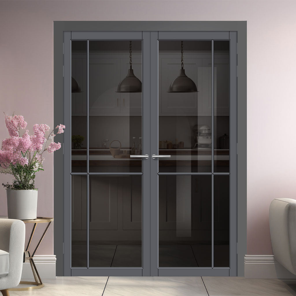 Lerens Solid Wood Internal Door Pair UK Made DD0117T Tinted Glass - Stormy Grey Premium Primed - Urban Lite® Bespoke Sizes