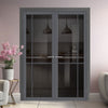 Lerens Solid Wood Internal Door Pair UK Made DD0117T Tinted Glass - Stormy Grey Premium Primed - Urban Lite® Bespoke Sizes