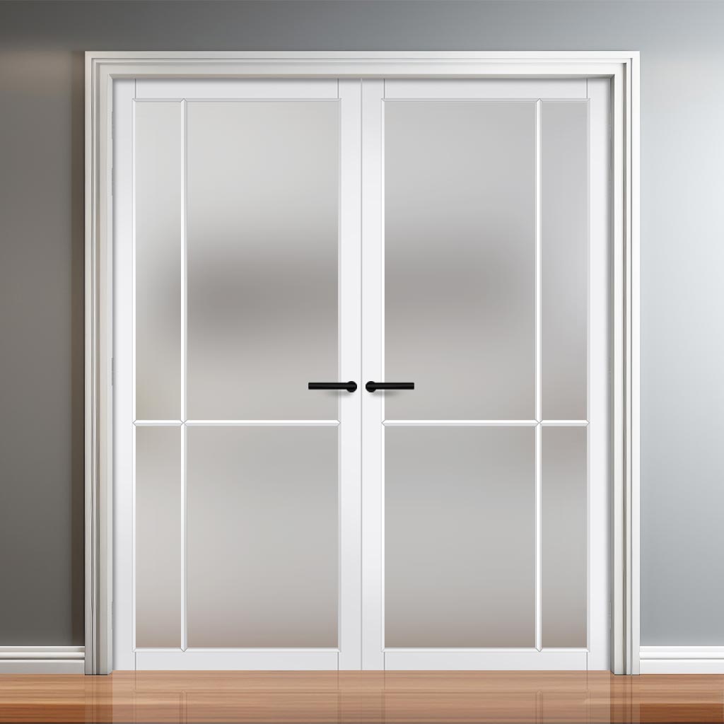Lerens Solid Wood Internal Door Pair UK Made DD0117F Frosted Glass - Cloud White Premium Primed - Urban Lite® Bespoke Sizes