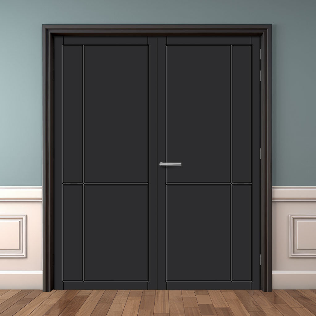 Lerens Panel Solid Wood Internal Door Pair UK Made DD0117P - Shadow Black Premium Primed - Urban Lite® Bespoke Sizes