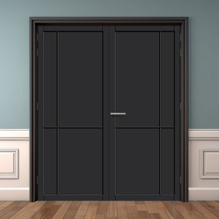 Image: Lerens Panel Solid Wood Internal Door Pair UK Made DD0117P - Shadow Black Premium Primed - Urban Lite® Bespoke Sizes