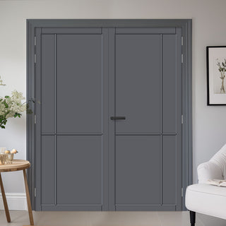 Image: Lerens Panel Solid Wood Internal Door Pair UK Made DD0117P - Stormy Grey Premium Primed - Urban Lite® Bespoke Sizes
