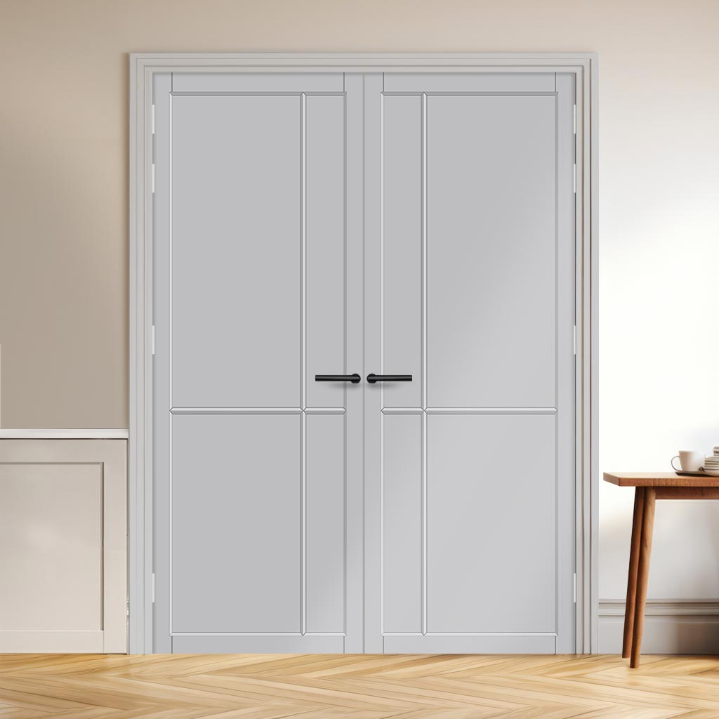 Lerens Panel Solid Wood Internal Door Pair UK Made DD0117P - Mist Grey Premium Primed - Urban Lite® Bespoke Sizes