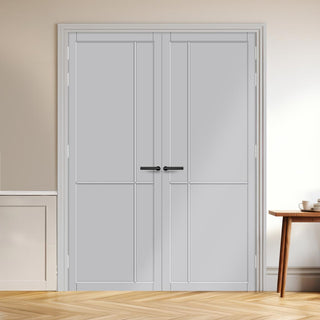 Image: Lerens Panel Solid Wood Internal Door Pair UK Made DD0117P - Mist Grey Premium Primed - Urban Lite® Bespoke Sizes