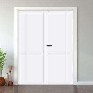 Image: Lerens Panel Solid Wood Internal Door Pair UK Made DD0117P - Cloud White Premium Primed - Urban Lite® Bespoke Sizes
