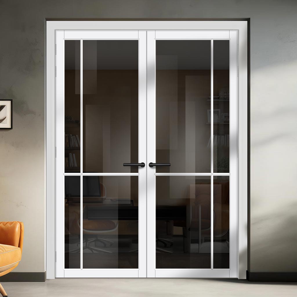 Lerens Solid Wood Internal Door Pair UK Made DD0117T Tinted Glass - Cloud White Premium Primed - Urban Lite® Bespoke Sizes