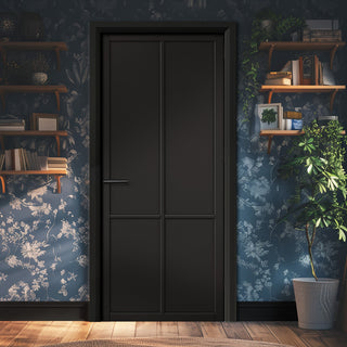 Image: EasiKit Internal Door and Frame Kit - Liberty 4 Panel Black Primed Internal Door - Unfinished