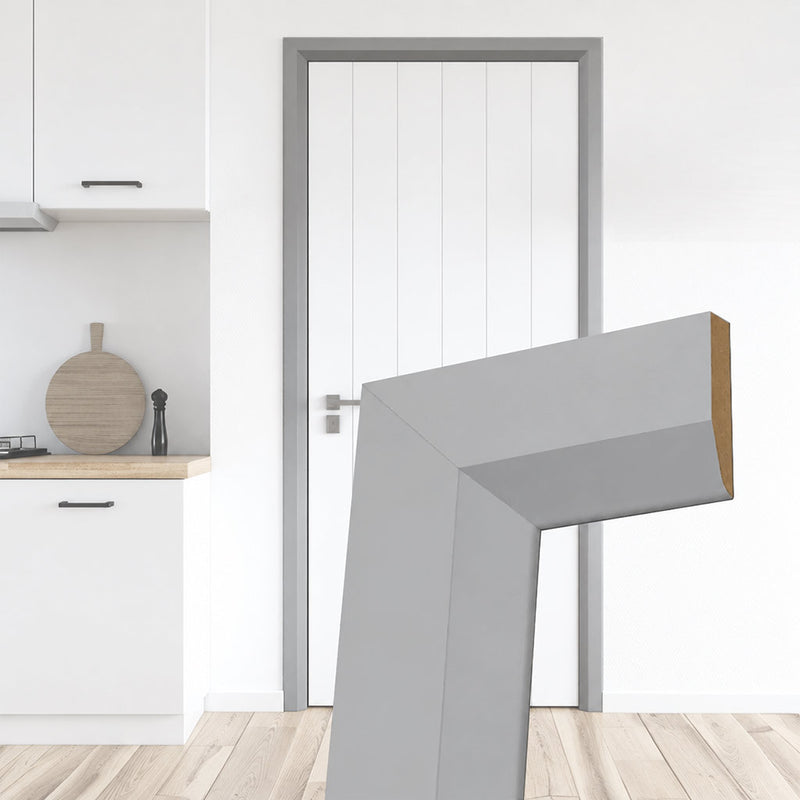 Made to Size Thruframe Interior Mist Grey Primed MDF Door Lining Frame and Modern Architrave Set - Suits Single Doors