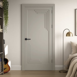 Image: Urban Deco® Solid Wood Internal Door UK Made - Mist Grey Premium Primed - Bespoke Sizes
