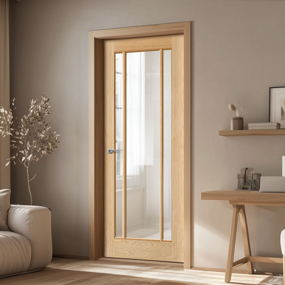 Lincoln 3 Pane Oak Internal Door - Clear Glass - Prefinished