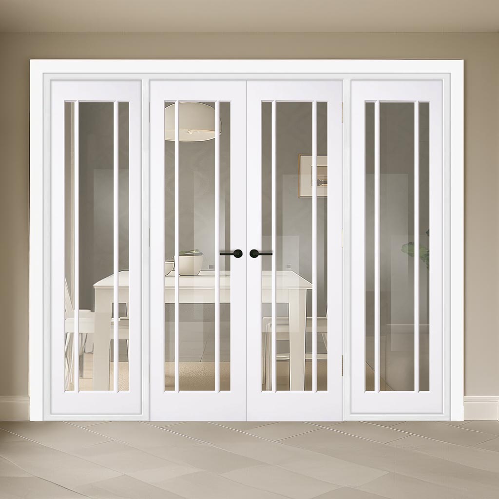 ThruEasi Room Divider - Lincoln 3 Pane White Clear Glass Unfinished Double Doors with Double Sides