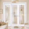 ThruEasi Room Divider - Lincoln 3 Pane White Clear Glass Unfinished Double Doors with Single Side
