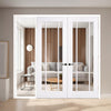 ThruEasi White Room Divider - Lincoln 3 Pane Clear Glass Unfinished Door Pair with Full Glass Side