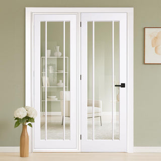 Image: ThruEasi Room Divider - Lincoln 3 Pane White Clear Glass Unfinished Door with Single Side