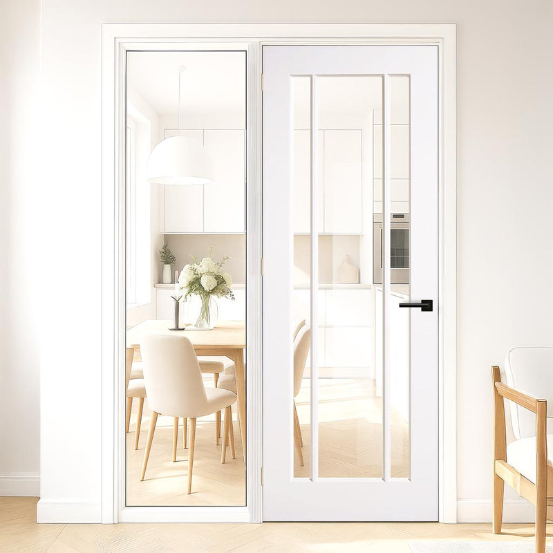 ThruEasi White Room Divider - Lincoln 3 Pane Unfinished Door with Full Glass Side