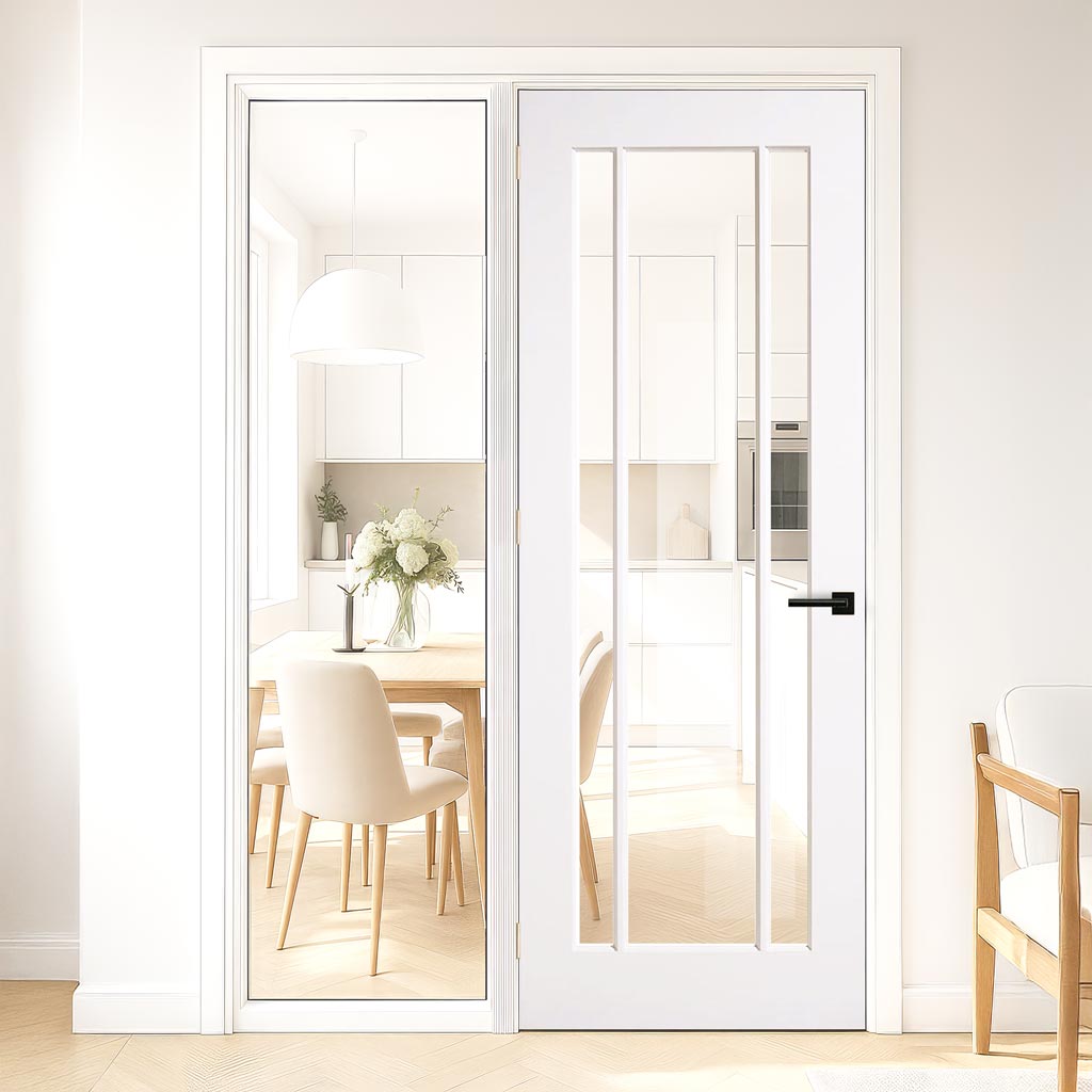 ThruEasi White Room Divider - Lincoln 3 Pane Unfinished Door with Full Glass Side