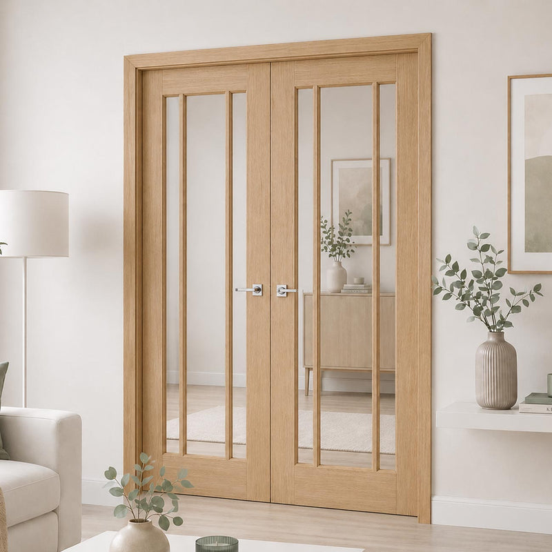 Lincoln Glazed Oak Internal Door Pair - Clear Glass