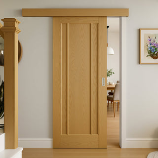 Image: Bespoke Thruslide Surface Lincoln Oak 3P Door - Sliding Door and Track Kit - Prefinished