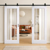 Top Mounted Black Sliding Track & Double Door - Lincoln White Primed Internal Door - Clear Glass - Unfinished