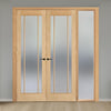 ThruEasi Oak Room Divider - Lincoln 3 Pane Frosted Glass Unfinished Door Pair with Full Glass Side