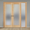 ThruEasi Oak Room Divider - Lincoln 3 Pane Frosted Glass Unfinished Door Pair with Full Glass Side