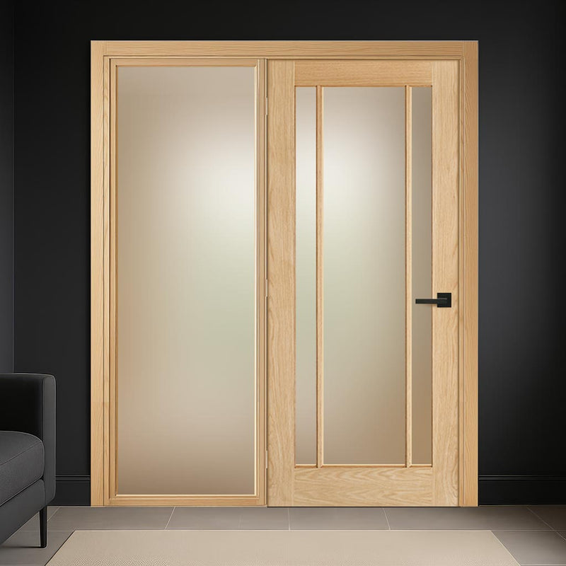 ThruEasi Oak Room Divider - Lincoln 3 Pane Frosted Glass Unfinished Door with Full Glass Side