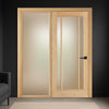 ThruEasi Oak Room Divider - Lincoln 3 Pane Frosted Glass Unfinished Door with Full Glass Side
