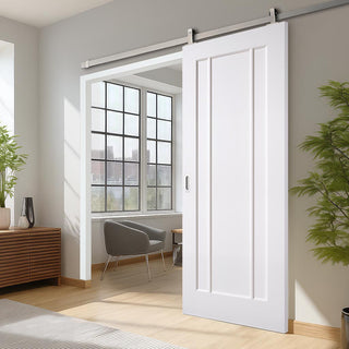 Image: Top Mounted Stainless Steel Sliding Track & Door - Lincoln White Primed Internal Door - Unfinished