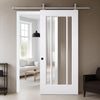 Top Mounted Stainless Steel Sliding Track & Door - Lincoln White Primed Internal Door - Clear Glass - Unfinished