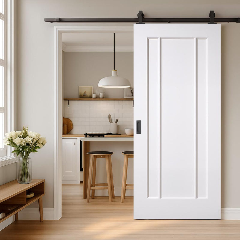 Top Mounted Black Sliding Track & Door - Lincoln White Primed Internal Door - Unfinished