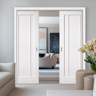 Image: Lincoln Double Evokit Pocket Door - White Primed