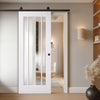 Top Mounted Black Sliding Track & Door - Lincoln White Primed Internal Door - Clear Glass - Unfinished