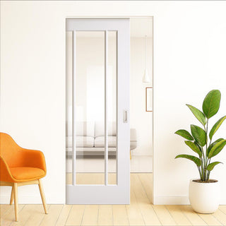 Image: Lincoln Single Absolute Evokit Pocket Door - Clear Glass - White Primed