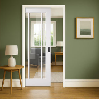 Image: Lincoln Single Evokit Pocket Door - Clear Glass - White Primed