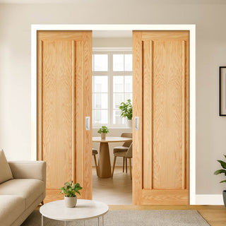 Image: Lincoln Oak Double Evokit Pocket Doors - Unfinished