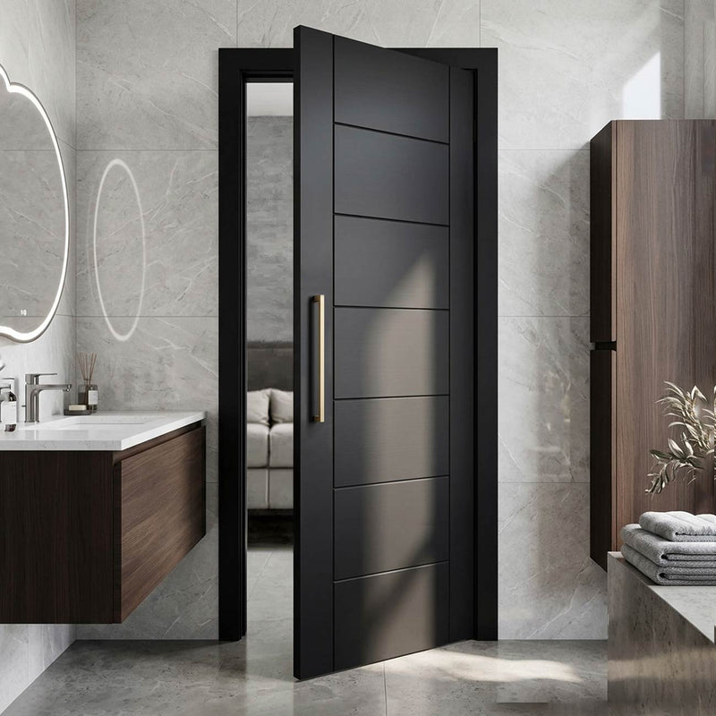 Linear 7 Panel Door - Black Laminated - Prefinished