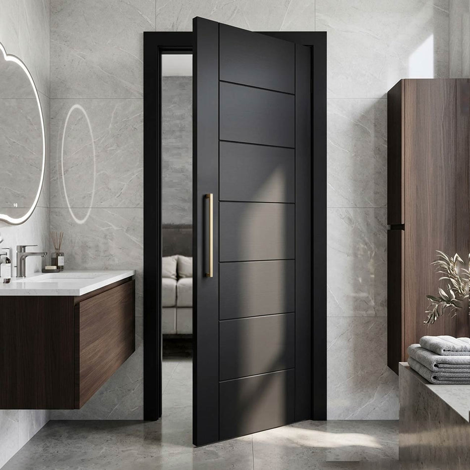 Linear 7 Panel Door - Black Laminated - Prefinished