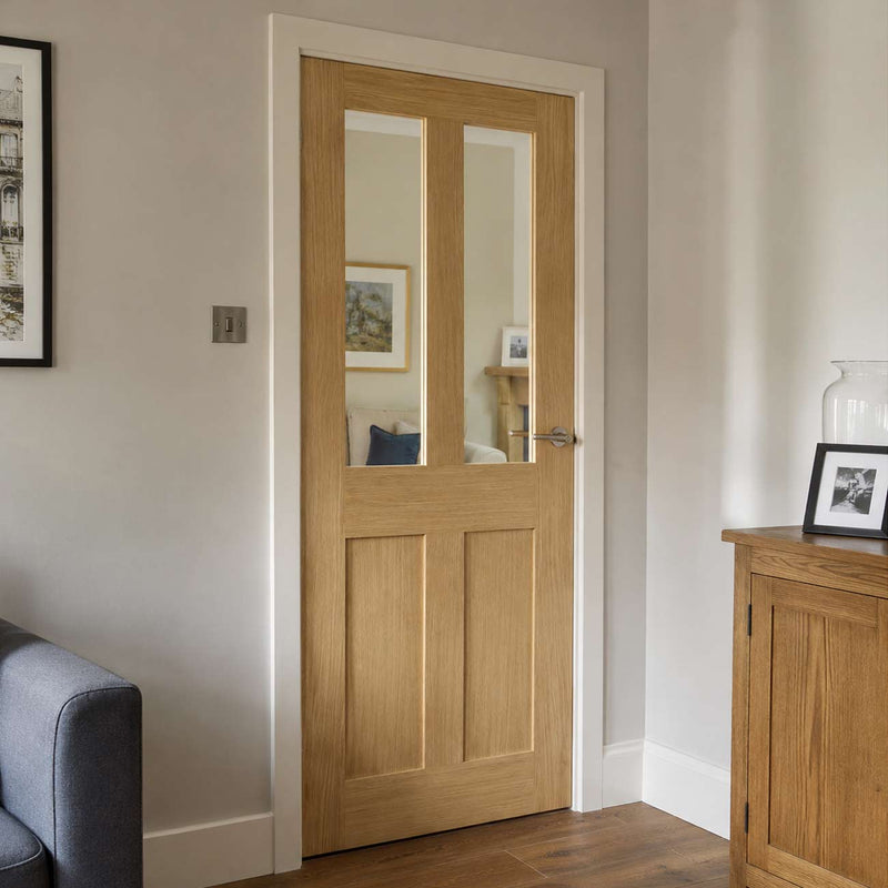 London 2 Pane Oak Internal Door - Clear Glass