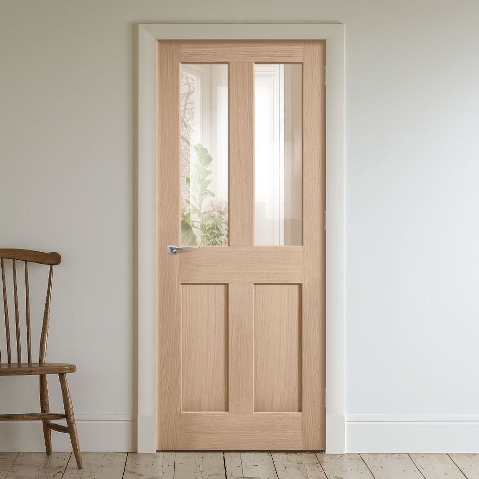 London Oak Internal Door - Clear Glass - Prefinished