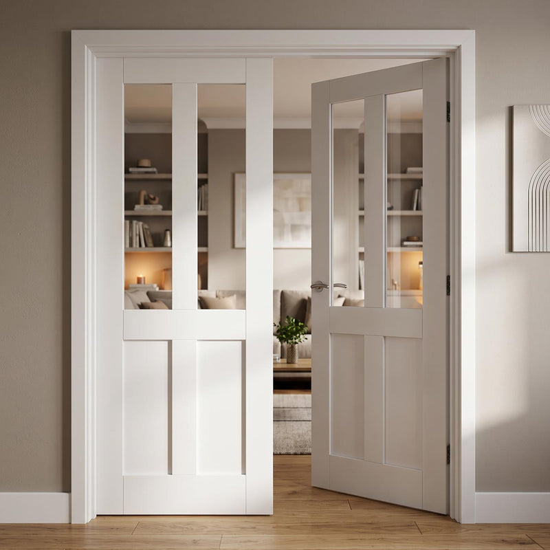 London 2L Internal Door Pair - White Primed - Clear Glass