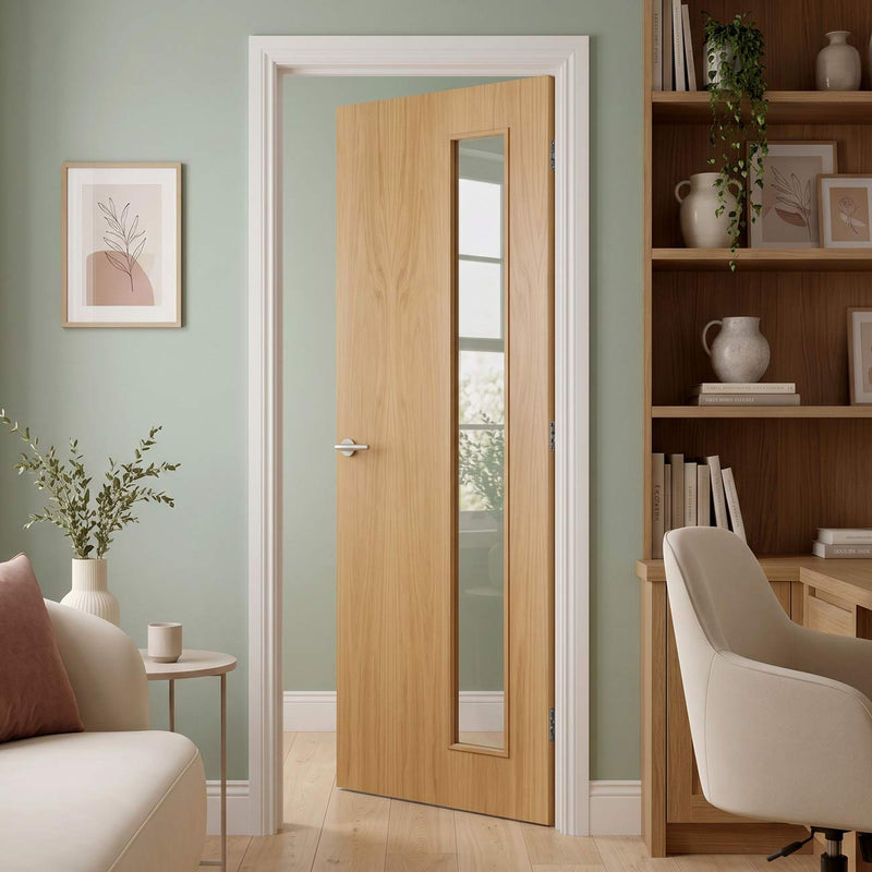 Made to Order Fire Internal Door - Flush American White Oak Veneer - 30 Minute Fire Rated - Clear Glass - 06 - Prefinished