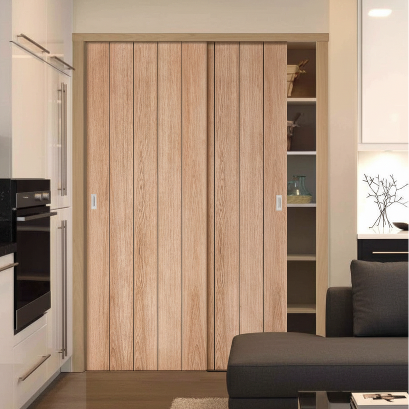 Minimalist Wardrobe Door & Frame Kit - Two Wexford Oak Panel Doors - Unfinished